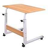 Carfeny 昇降式サイドテーブル ベットサイドテーブル 滑車付き 自由回転 簡単に移動 パソコンデスク 60x40cm 高さ約70~90cm (ウッド)
