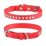 BINGPET 犬 首輪 ペット用品 ベーシック 犬首輪 本革 スタッズ付き 犬の首輪 いぬ 犬くびわ 小型犬 中型犬 大型犬 柴犬 秋田犬 (レッド Sサイズ)