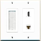 RiteAV ( 2ギャングDecorative ) mesh-brush HDMI cat6ホワイト壁プレートホワイト