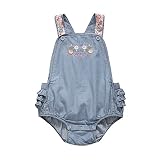 Cutelove 子供服 ロンパース カバーオール 女の子 夏 吊りカバーオール デニムカバーオール 刺繍 花柄 可愛い 袖なし ベビー おしゃれ
