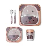 PUQU ベビー食器 子供用食器セット 天然竹の子供食器 子供食器セット ベビー竹食器セット 安全な竹の繊維 エコ竹繊維製品 (犬ちゃん)