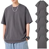 Hisitosa インナーシャツ５枚組 綿100% 8 オンス 中厚手 Tシャツ メンズ 半袖 セット 柔らかい 快適 肌着 丸首 防菌防臭 シャツ 下着 無地 複数色選び 男女兼用 春 夏 秋 冬 (JP, アルファベット, 3XL, ５枚組-ダークグレー)