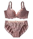 [ニッセン] インナーセット 脇高編レースブラジャー・ショーツセット（トリンプ） ローズブラウン×コーラル C85/L~LL