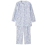 【ハナサンテラス】介護用パジャマ ワンタッチテープ 介護 パジャマ 婦人 女性 上着のみワンタッチテープ 長袖 春夏秋冬 綿混 S M L LL 3L 4L (サックス, 4L)
