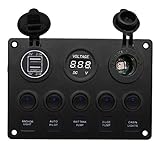 Vosarea 5ギャングロッカースイッチパネル2.1AデュアルUSBポートソケットデジタル電圧計シガレットライターライトインジケーターコントロールパネル（ブルーライト）