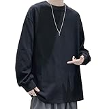[W Wonyo] ロングtシャツ メンズ 長袖 tシャツ 秋服 上品 ろんてぃー 無地 トップス カジュアル ロンt かっこいい 服 大きいサイズ ろんぐてぃーしゃつ 伸びる 綿100 カットソー シンプル 定番 ティーシャツ 秋 冬 春 black 2XL