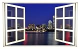24" Window Scape Instant View Boston at Night 1 Wall Decal Graphic Sticker Mural Home Kids Game Room