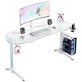 U-POWER ゲーミングデスク [日本メーカー監修] LED 幅140cm×奥行65cm パソコンデスク PCデスク ホワイト