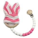 Kissteether ウサギの耳の育児新生児の歯とDIY木製の赤ちゃんのおしゃぶりクリップ歯磨き粉モンテッソーリおもちゃの食品用シリコーンビーズ木製リング (color 12)
