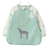 Dragon Honor ベビー 子供用 お食事用 長袖防水エプロン スモック 赤ちゃん 可愛い動物柄 洗いやすい お絵かき用 泥遊び用 (森の鹿, 80（1-2歳）)