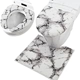 ヨコズナクリエーション トイレタリー (トイレマット&フタカバー&便座カバー ３点セット) (マーブル ホワイト, レギュラー)