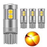 T10 LED 爆光 キャンセラー内蔵 車検対応 9個3030チップ12V-24V カー/バイク ポジション ナンバー灯/ルームランプ （4個入り） (アンバー)