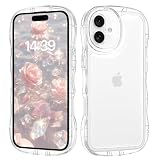DOMAVER iPhone 16 Plus ケース ウェーブ 透明 可愛い ケース うねうね 韓国 クリア 黄ばみなし 人気 いphone 16 Plus バンパー 耐衝撃 指紋防止 滑り止め スマホケース iPhone 16 Plusストラップホール付き アイフォン 16 Plus なみなみ カバー クリア