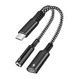LUYING 2in1 タイプC イヤホン変換アダプタ PD60W 急速充電 二股ケーブル Type-C to 3.5mm 4極 3極 イヤホンジャック Type-C 充電しながら 通話 音量調節 ポータブル（ブラック）