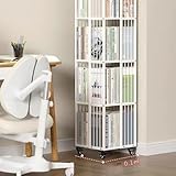 Ｗarayumi 本棚 回転式本棚 あつさを増す 飾り棚 キャスター付き 鉄製 3段 4段 5段 絵本棚 耐久性の向上 回転本棚 コミック収納棚 360度回転 DVDラック 本棚 大容量 回転ラック 組立簡単 省スペース （白 黒） (白, 173.5*35*35)