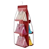 LYgMV 収納ラック バッグ収納 ハンガーラック 収納ボックス バッグ収納吊りラック 吊り下げ 3段式 6個収納可 クローゼット用 6ポケット (Color : Red)