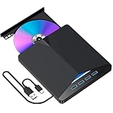 外付けDVDドライブ CD/DVD再生・書込 USB3.0/Type-C接続 【USBポート×4 / SD/TF/microUSB 搭載】 多機能 ポータブル ドライブ 薄型 コンパクト ドライバー不要 Win/Mac対応