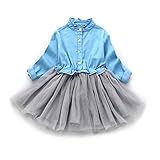 「Bidear」子供ドレス 女の子 フォーマルドレス ワンピース デニム キッズドレス 子供服 長袖 プリンセススカート 秋冬 可愛い 発表会 卒業式 90cm～140cm (120cm, ライトブル