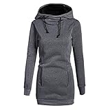 meolin Womens Fleece Hoodie with DrawstringカジュアルSweatershirtロングドレス L グレー 361