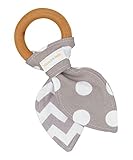 Natural Organic Maple Wooden Teething Ring Toy - Bunny Ears Teether - 100% Gray Chevron & Dots Cotto