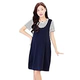 Lecpra (レクプラ) ボーダー 無地 ワンピース アンサンブル 授乳口付 マタニティ 授乳服 ネイビー ( L XL ) 半袖 (XL, 藍01)