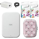 キヤノン スマホ用フォトプリンタ iNSPiC PV-223 スマホプリンタ ＆ 用紙100枚 ＆ USBアダプタ セット (100枚用紙 純正ケースセット, ホワイト × ケースピンク)