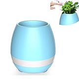ausayeスマート音楽植木鉢プランター、touch-playインドアplant-pot、ワイヤレスBluetoothスピーカー充電式/ラウンド装飾マルチカラーLEDライトボウル花瓶、ギフト ブルー
