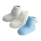 [インソミラ] InSomila ベビー ソックス ふわふわ もこもこ ボール付き 靴下 保温 秋冬 ベビー キッズ 赤ちゃん 新生児 お祝い 出産 祝い ムール用 柔らかい 3足 セット (M(6-