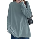 [EAXGO] 長袖tシャツ レディース【雲感綿100・なめらかな履き心地・体型力バーで痩せる】 ロンt レディース ロンティー トップス カットソー クルーネック ティーシャツ ロングスリーブ 無地 カジュアル ゆったり 重ね着 きれいめ オシャレ 秋服 (JP, アルファベット, M, ブルー)