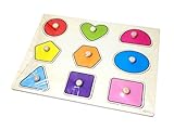 【KUENTAI】木製パズル 子供 知育玩具 数字・図形・果物・野菜・動物・×数字 アルファベット カラフル プレゼントにも おもちゃ キッズ 赤ちゃん (図形)