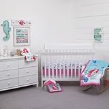 4ピースホワイトレッドブループリンセスアリエルベビーベッド寝具セット、Nautical新生児Disney Themed Nurseryベッドセット幼児子under the sea Mermaidヒトデ