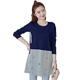 Yinuo Baby マタニティ 授乳服 長袖 Ｔシャツ かわいい デザイン (M, ブルー)
