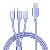 USB Type C 3in1 充電 ケーブル 66W/5A 急速充電 データ転送 1.5M USB-A to タイプC 3股 3台同時充電 シリコン製 柔らかい 絡まない 断線防止 iPhone 15 /PS5/Sony Xperia/LG/Huawei/XiaomiタイプC充電器など対応 Juckierパープル）