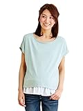 Angeliebe エンジェリーベ マタニティ 授乳口 付 カットソー × シフォン レイヤード トップス 産前 産後 妊婦服 半袖 フリー ミント × オフ