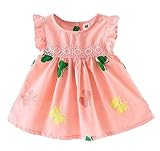 Plus Nao(プラスナオ) ミニワンピース フレアワンピース 半袖 子供服 女の子 女児 キッズ KIDS 小学生 白 ミニ丈 フリルスリーブ 刺繍 イチ 100 バタフライピンク