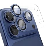 TomakaカメラフィルムiPhone17 Pro max用カメラ保護 アルミ合金フレーム+9H強化ガラス+PET台座 全面保護 耐衝撃 超薄一体化デザイン 黒縁あり 露出オーバー防止 曇り防止 いPhone 17 Pro max専用 レンズカバー (1枚セット ブルー)