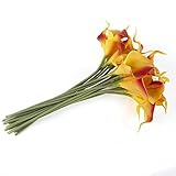 Glitz Star 20個カラーリリー柄人工花ウェディングパーティーブライダルブーケ装飾リアルタッチPU花Bouquets ピンク