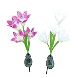 VORCOOL 2本のLEDソーラーガーデンライト白と紫のリリーの芝生庭園の芝生の通路の庭のドライブウェイのパティオの歩道のプールエリア（多色光）