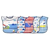 iplay アイプレイ お食事エプロン ５枚セット 防水 スタイ ビブ 食べこぼしポケット付 12-24ヶ月 (ネイビーセイリング)