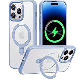 【8年間の技術結晶！4in1超万能モデル】CASEKOO iPhone14ProMax 用 ケース 隠しスタンド 横縦両立 米軍MIL規格 耐衝撃 MagSafe対応 スマホケース 薄形半透明 マット仕上げ 指紋防止 ストラップホール付き ワイヤレス充電対応 アイホン14pro max 用 ケース 6.7インチ カバー（ライトブルー）