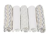 Motherhood 100 Percent Natural Cotton Muslin Wraps/Burp Cloths (Grey and Yellow Birds, 5-Piece) by M