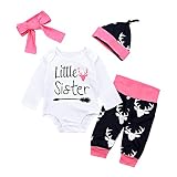 ふくや - Little brother/Little Sister 新生児の赤ちゃんの女の子 綿100％ 春夏 男女共用 手紙のロンパースジャンプスーツ 鹿のパンツを4個 衣装セット 幼児子供服長袖