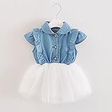女の子の服 夏 チュールワンピース Pojour 1-6歳キッズ用 子供かわいいデニムスカート 綿 通気(90cm)