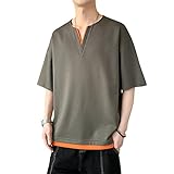 [YEOREO] Tシャツ 夏服 メンズ 半袖tシャツ メンズ カジュアルVネックビッグt 無地 大きい おおきい サイズ 軽い 柔らかい シルエット おしゃれ ファッション 人気-tiehui-L