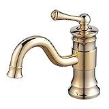 Hiendure ブラス真鍮ゴールドシングルレバーワンホール洗面所用水栓混合水栓