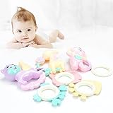 6pcsベビー幼児用おもちゃラトル Baby Lovely rattle ハンドシェイキングベル 6 – 12ヶ月Baby Rattles シェイプドハンドベル幼児教育ベビーカー乳母動物のおもちゃ 動