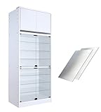 【福袋】【地球家具】フィギュアラック[ワイド 中型 ホワイト][ハイタイプ本体＋上置ロータイプ]【耐震 専用 フィギュア 棚】 [鍵付きコレクションケース] ミラー付