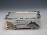 尾張裕峯 五彩山水画長方盆栽鉢
