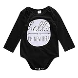 ベビー Hello I'm New Here 長袖ロンパース (100(12-18M), 黒い)