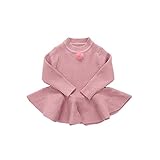 ベビー服 女の子ワンピース 子供服 Pojour 可愛いセーター 無地スカート長袖ドレス オシャレ 秋 綿 通園 発表会 旅行 記念日 プレゼント ピンク